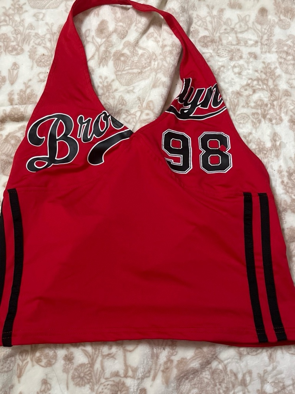 Red Halter Tank Top with Black Trim and '98' Graphic